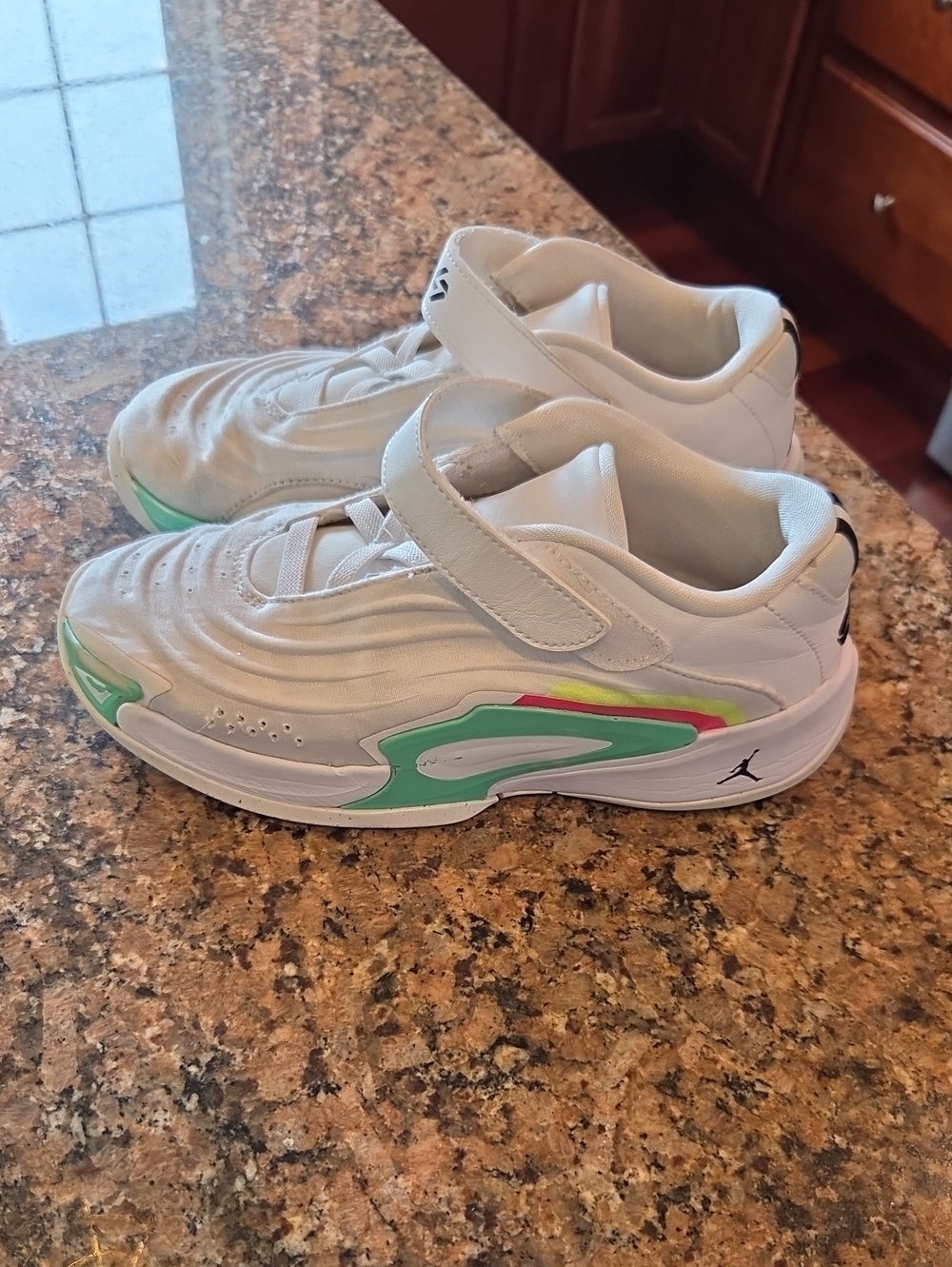 Jordan Kids White Sneakers with Mint Green & Pink Accents